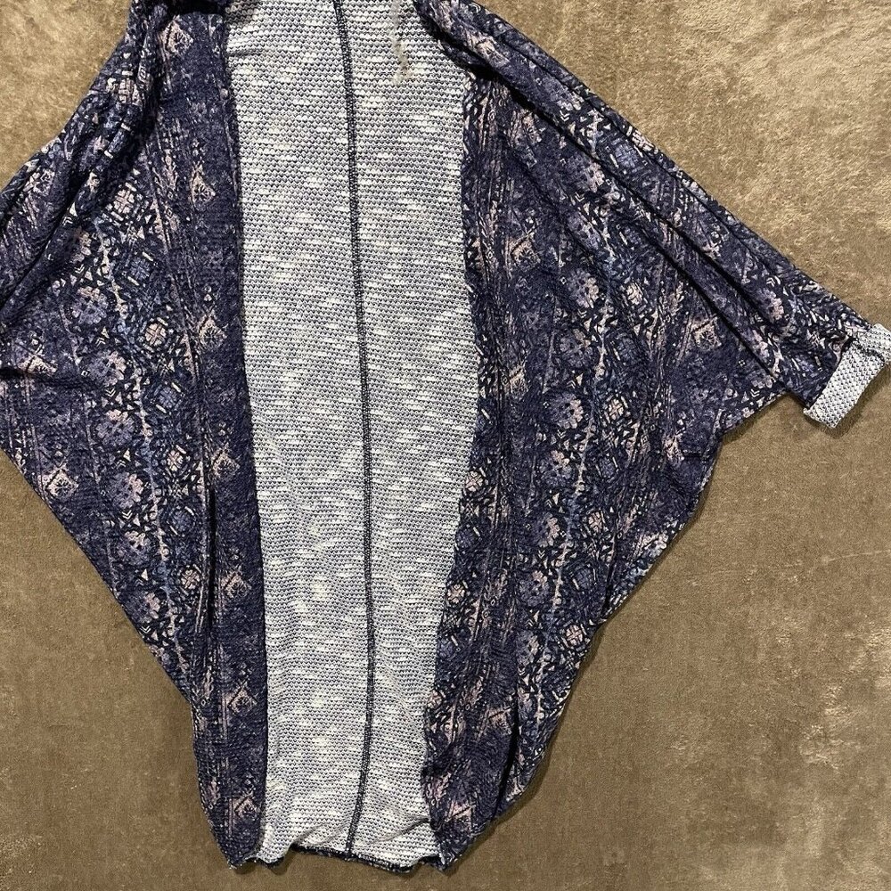 Vintage Mudd Juniors S Navy Printed Knit Short Sleeve Open Front Long Cardigan